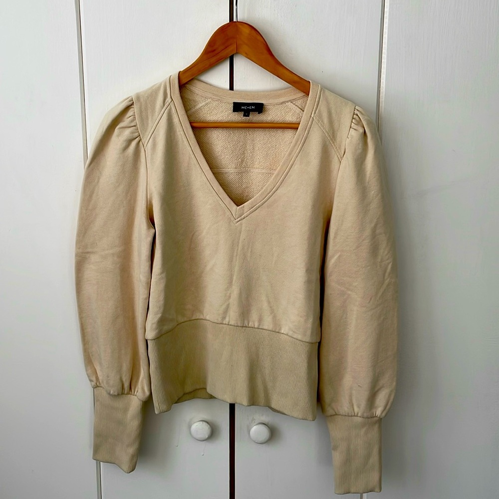 ME+EM Cream Puff Sleeve Ribbed Blouse